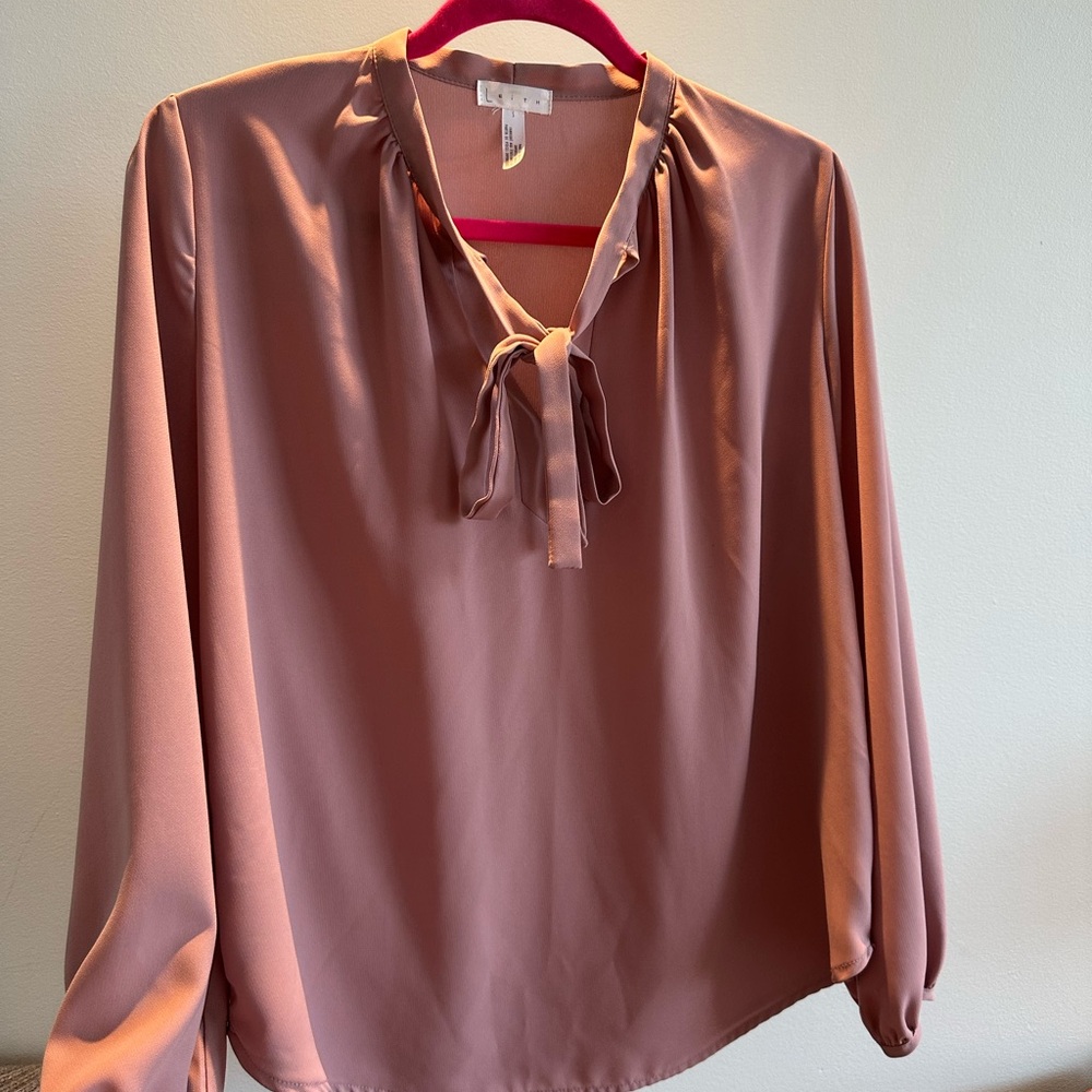 Leith Pink Bib Collar Tie Front Blouse